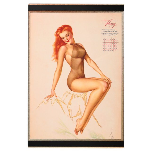 Miss February Varga Girl 1946 Pin-up Calendar Metal Print (Front)