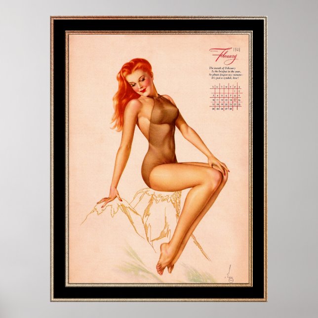 Miss February Varga Girl 1946 Pin-up Calendar Poster (Front)