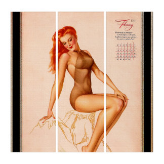 Miss February Varga Girl 1946 Pin-up Calendar Triptych