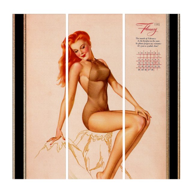 Miss February Varga Girl 1946 Pin-up Calendar Triptych (Front)