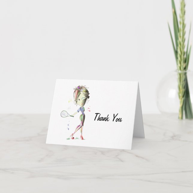 Miss-fit Girl Plays Tennis Thank You Greeting Card (Front)