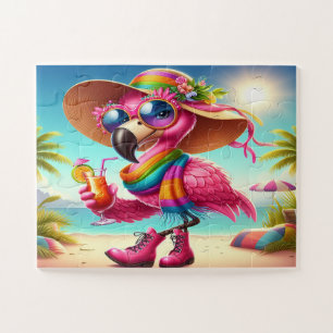 Miss Flamingo at the Beach Jigsaw Puzzle