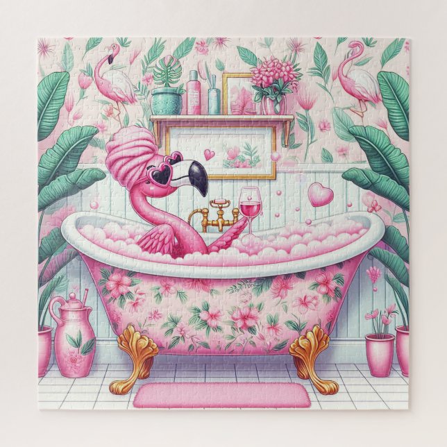 Miss Flamingo has a Bubble Bath Jigsaw Puzzle (Vertical)