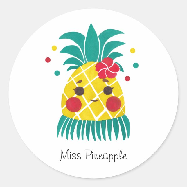 Miss Hawaiian Pineapple Classic Round Sticker (Front)
