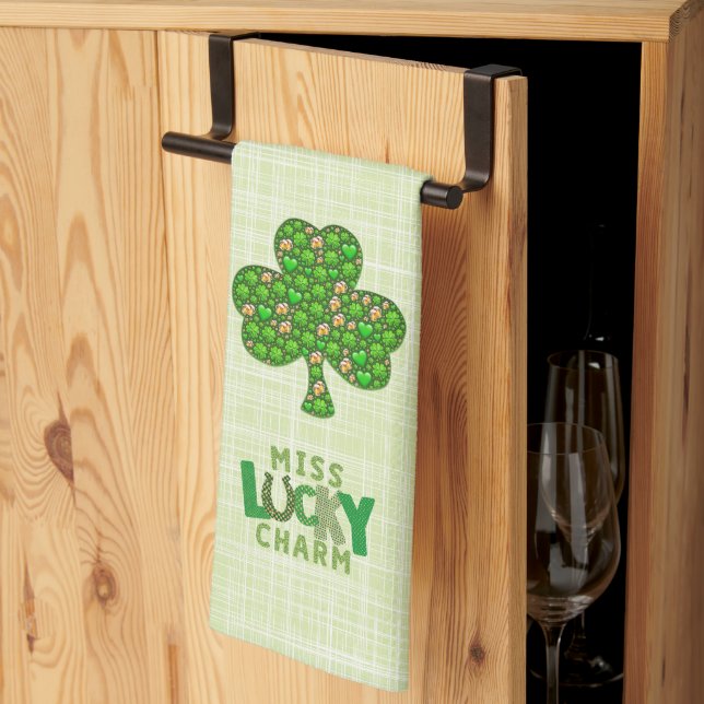 Miss Lucky Charm Shamrock St. Patrick's Day Kitchen Towel (Thirds Fold)