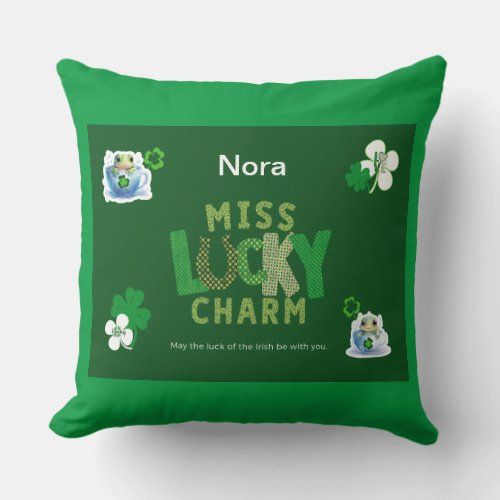Miss Lucky Charm St Patricks Day Throw Pillow