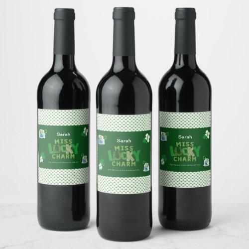Miss Lucky Charm St Patricks Day Wine Label
