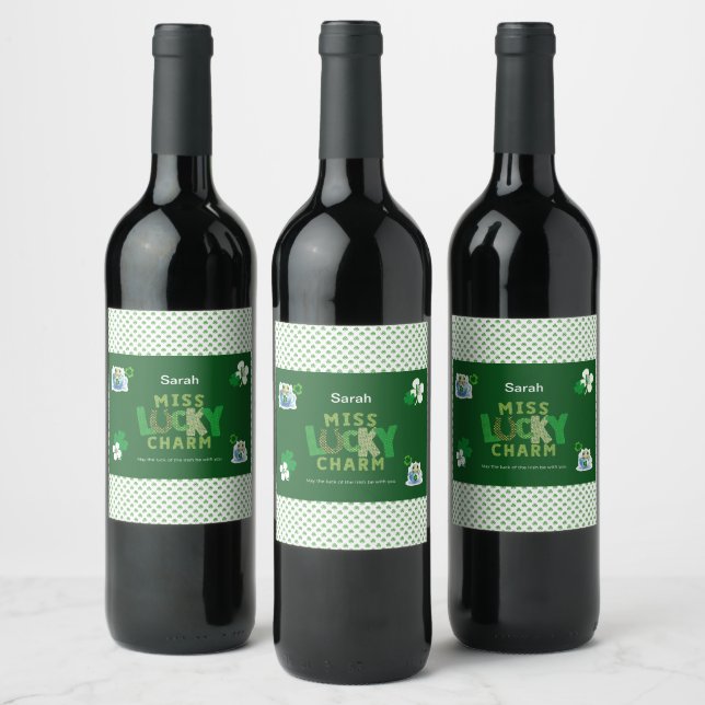 Miss Lucky Charm St. Patrick's Day Wine Label (Bottles)