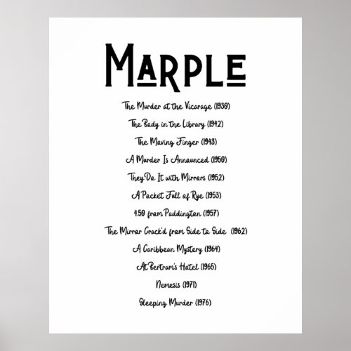 Miss Marple Book List Agatha Christie Bookish Lite Poster