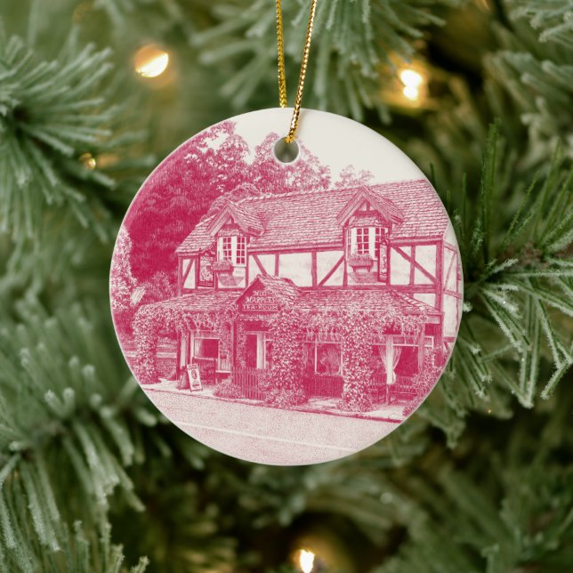 'Miss Marple's Tea Room' (Raspberry) - Ceramic Ornament (Tree)