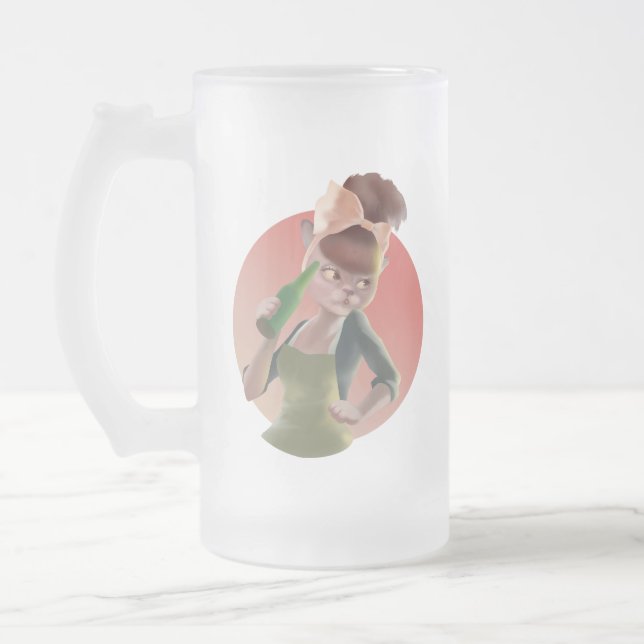 Miss Meow: Retro Bar Vibes & Sassy Bow Cat Frosted Glass Beer Mug (Left)