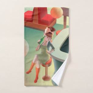 Miss Meow: Retro Late Night Bar & Cocktail Art Bath Towel Set