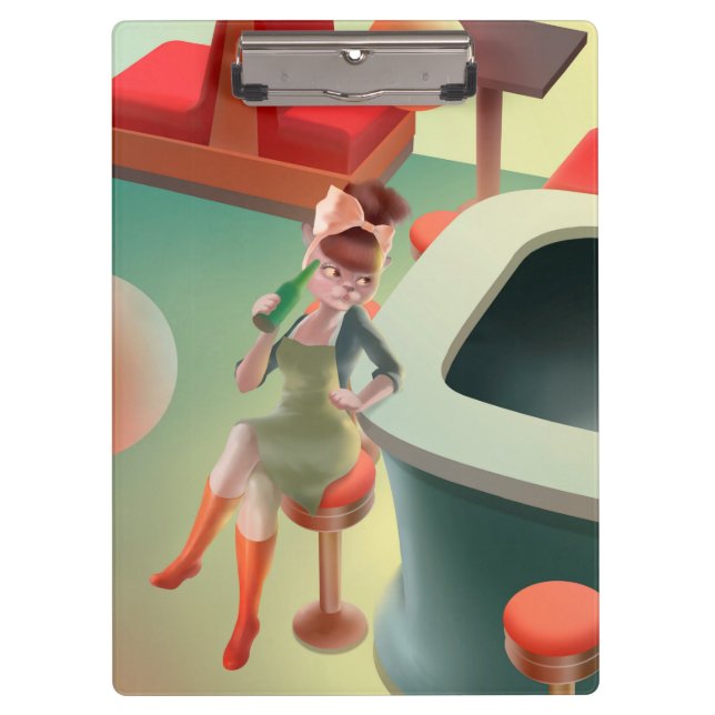 Miss Meow: Retro Late Night Bar & Cocktail Art Clipboard (Front)