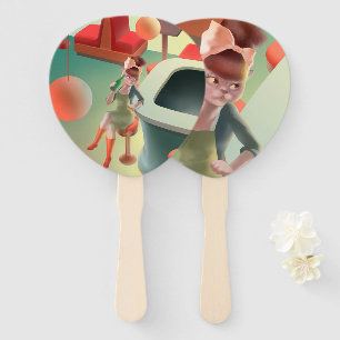 Miss Meow: Retro Late Night Bar & Cocktail Art Hand Fan