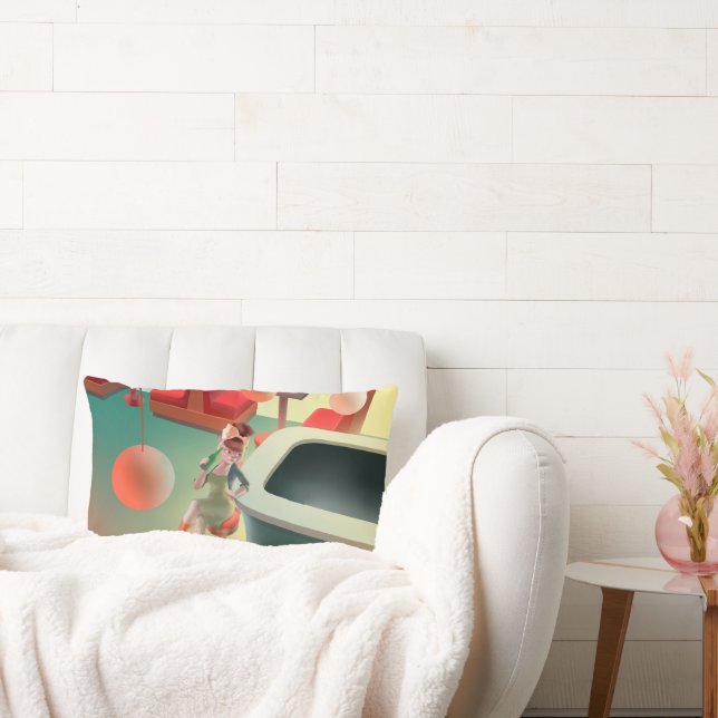 Miss Meow: Retro Late Night Bar & Cocktail Art Lumbar Pillow (Couch)