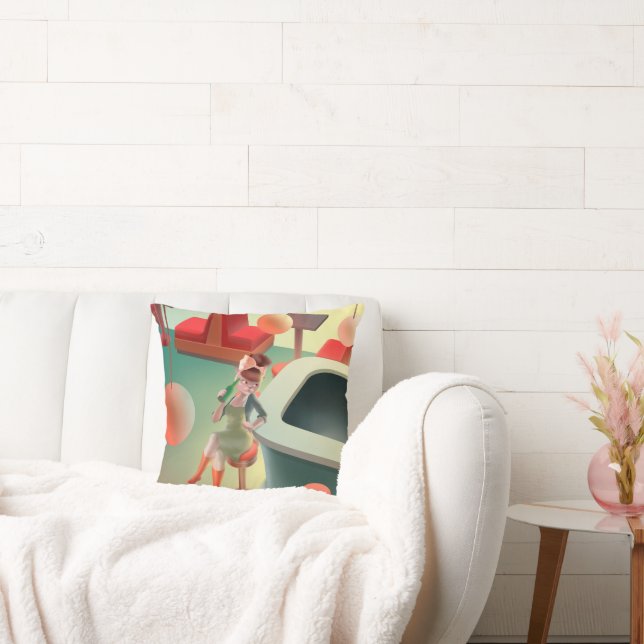 Miss Meow: Retro Late Night Bar & Cocktail Art Throw Pillow (Couch)