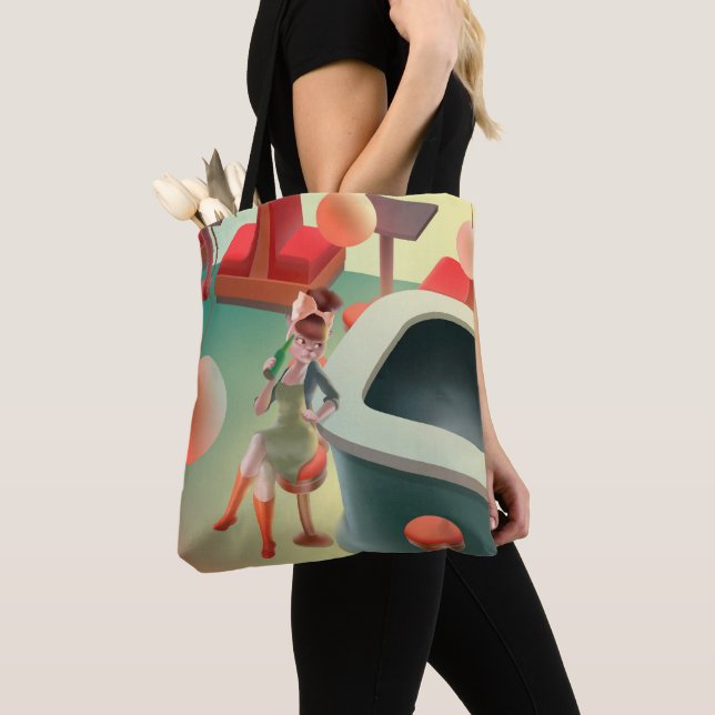 Miss Meow: Retro Late Night Bar & Cocktail Art Tote Bag (Close Up)