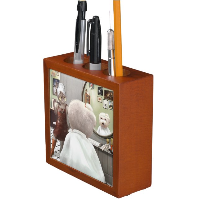 Miss Meow & Smile Pup: Barber Shop Breeze Art Desk Organizer (In Situ)