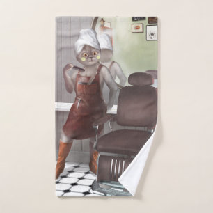 Miss Meow & Smile Pup: Barber Shop Breeze Art Hand Towel