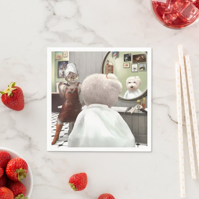 Miss Meow & Smile Pup: Barber Shop Breeze Art Napkins (Insitu)
