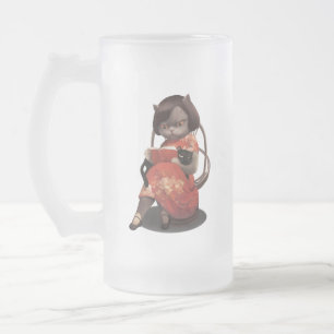 Miss Meow – Vintage Cat Reading Time Frosted Glass Beer Mug