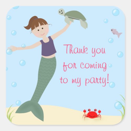 Miss Mermaid Party Matching Thank You Square Sticker