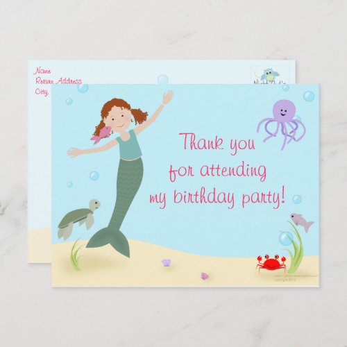 Miss Mermaid Party Thank You Postcard