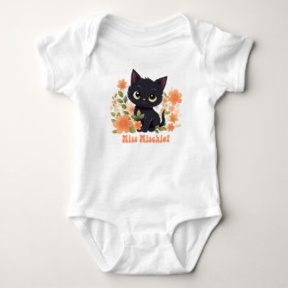 Miss Mischief Black Kitty with Flowers Baby Bodysuit