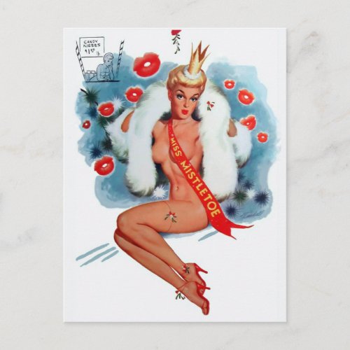 Miss Mistletoe Candy Kisses Pin up Girl Postcard