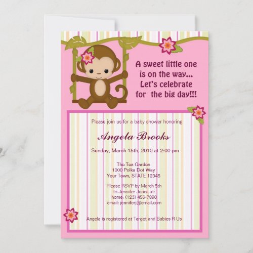 Miss Monkey Baby Shower Invitations Girl