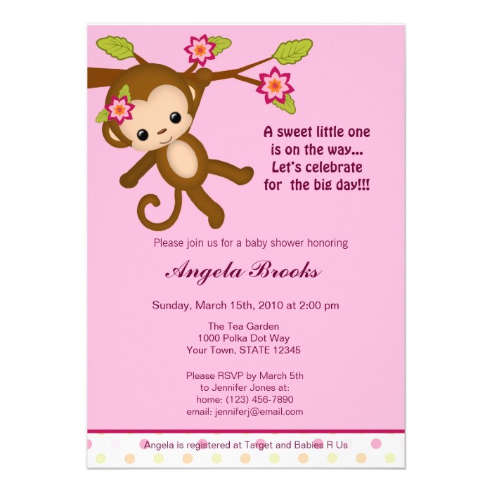 Miss Monkey Baby Shower Invitations Girl