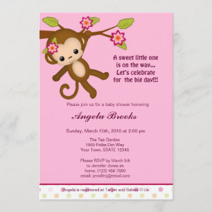 Miss Monkey Baby Shower Invitations Girl