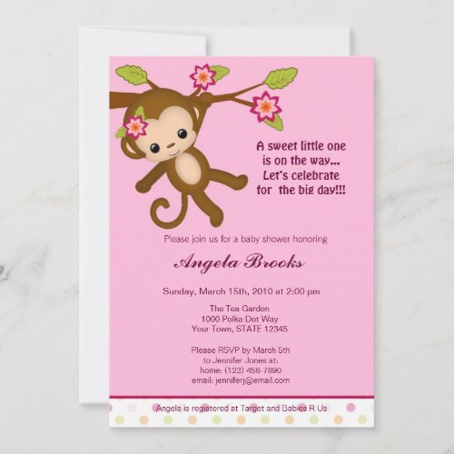 Miss Monkey Baby Shower Invitations Girl