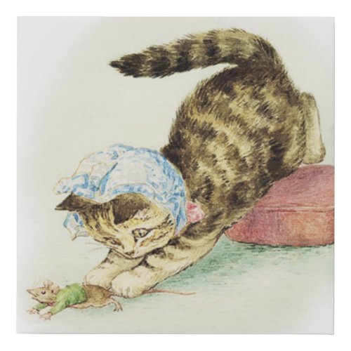 Miss Moppet Chases a Mouse by Beatrix Potter Faux Canvas Print
