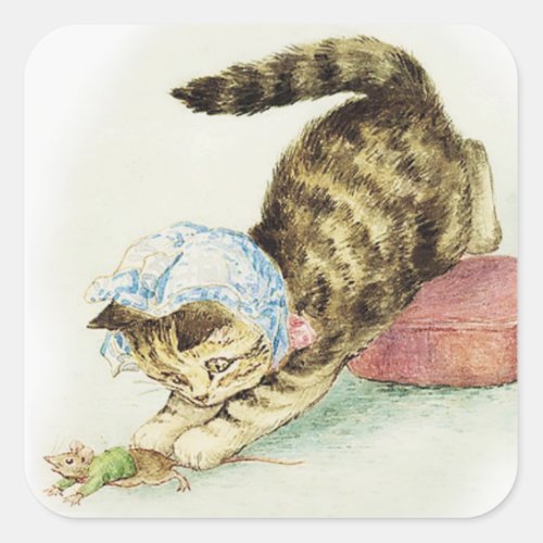 Miss Moppet Chases a Mouse by Beatrix Potter Square Sticker