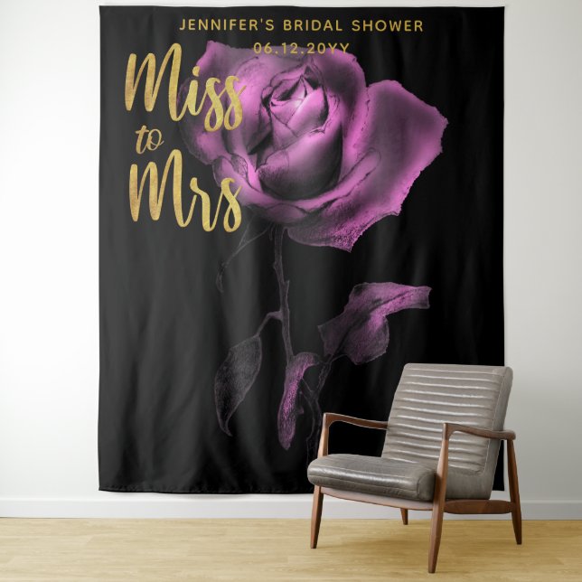 Miss Mrs Moody Purple Rose Dark Bridal Backdrop (In Situ)