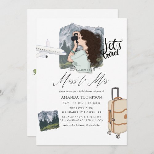 Miss _ Mrs Mountain Adventure Travel Bridal Shower Invitation