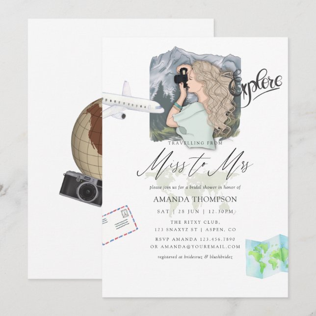 Miss - Mrs Mountain Adventure Travel Bridal Shower Invitation (Front/Back)