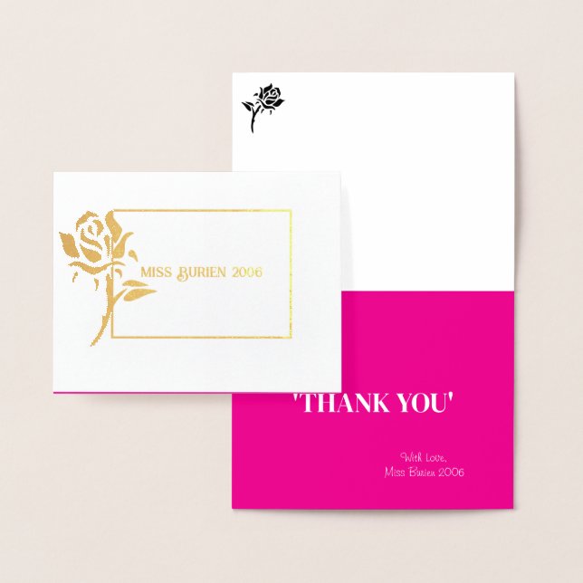 Miss Mrs. Pageant Rose Foil Custom Thank You  Foil Card (Display)