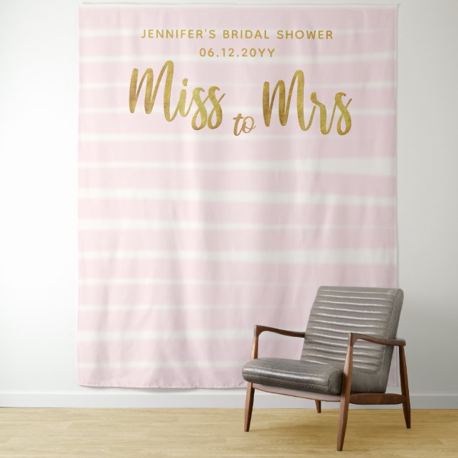 Miss Mrs Pink Stripes Boho Chic Bridal Backdrop (In Situ)