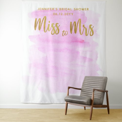 Miss Mrs Watercolor Pink Boho Chic Bridal Backdrop