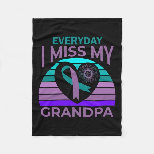 Miss My Grandpa Heart Suicide Awareness Granddaugh Fleece Blanket