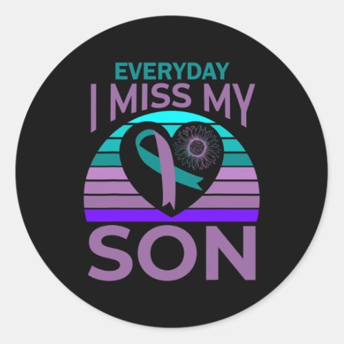 Miss My Son Heart Sunflower Suicide Awareness Mom  Classic Round Sticker