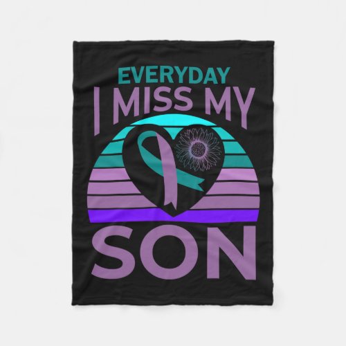 Miss My Son Heart Sunflower Suicide Awareness Mom  Fleece Blanket