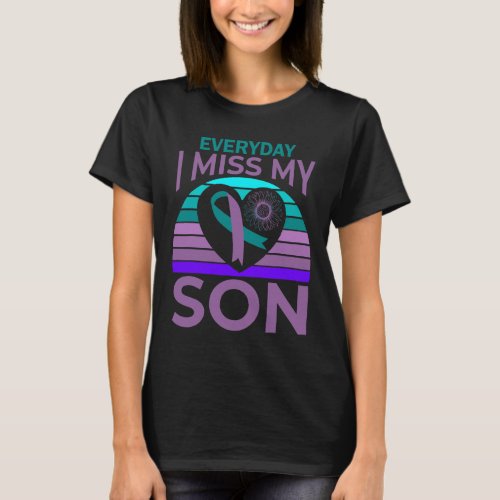 Miss My Son Heart Sunflower Suicide Awareness Mom  T_Shirt