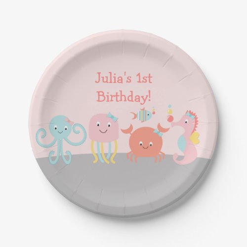 Miss Ocean Girly Sea Life Paper Plate