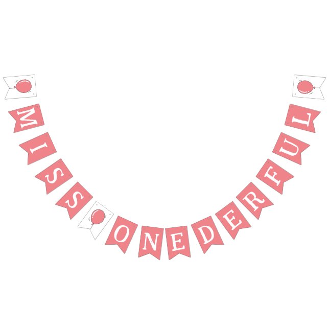 Miss Onederful 1st Birthday Balloon Kids Pink Bunting Flags (All)