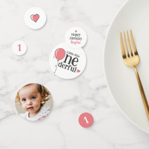 Miss Onederful Birthday Pink Custom Photo Confetti