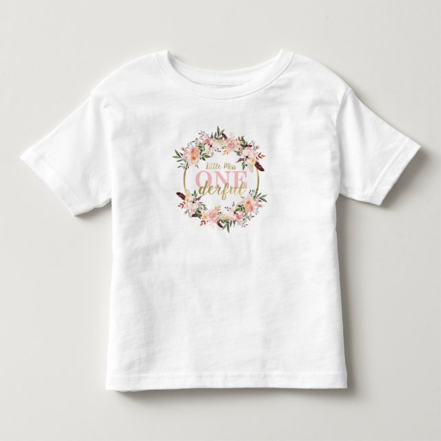 Miss ONEderful Birthday Shirt, Boho, Floral Toddler T-shirt (Front)