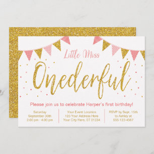 Miss Onederful Blush Pink & Glitter 1st Birthday Invitation